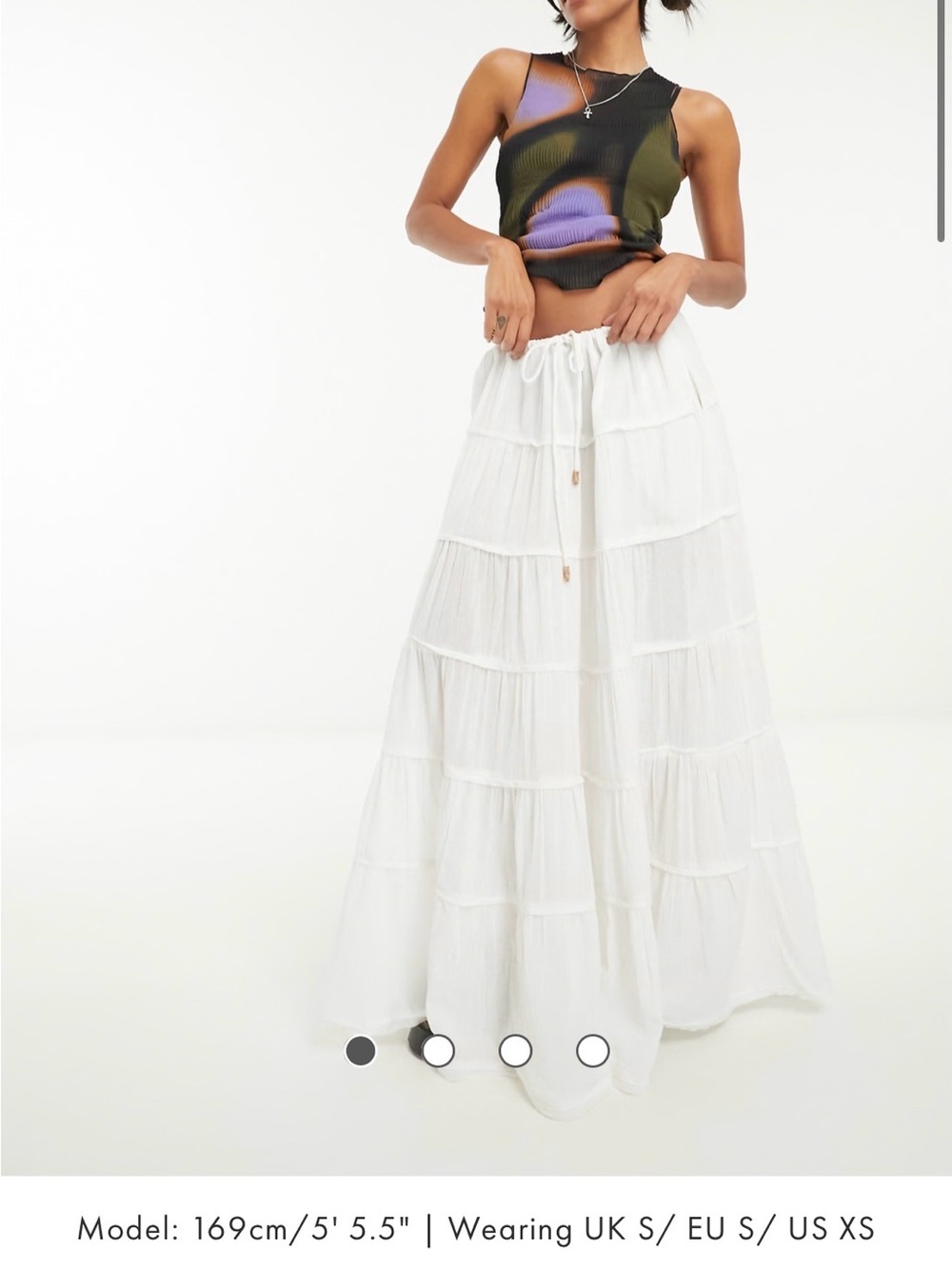 Free People White Tiered Maxi Skirt - Drawstring Waist